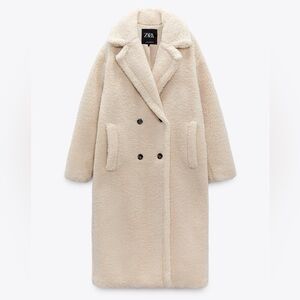 Zara Faux Fur Fleece Coat Size S